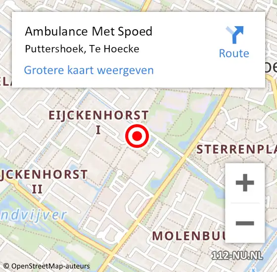 Locatie op kaart van de 112 melding: Ambulance Met Spoed Naar Puttershoek, Te Hoecke op 27 september 2022 14:02