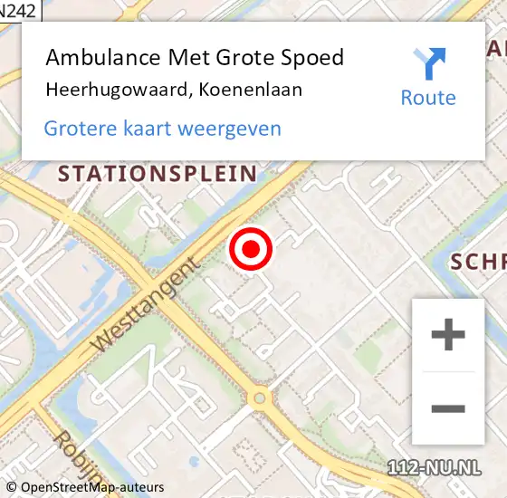 Locatie op kaart van de 112 melding: Ambulance Met Grote Spoed Naar Heerhugowaard, Koenenlaan op 27 september 2022 14:09