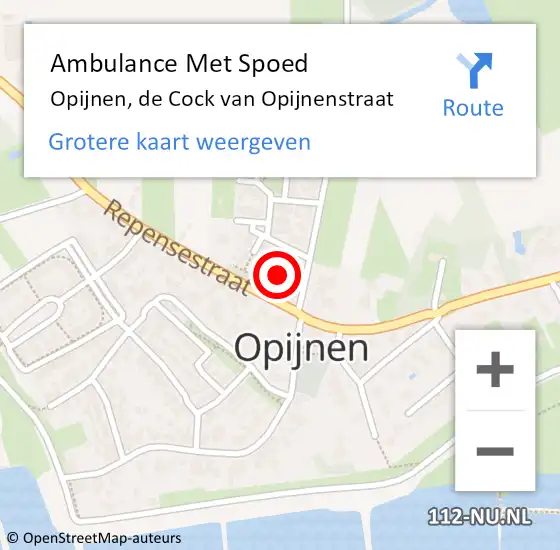 Locatie op kaart van de 112 melding: Ambulance Met Spoed Naar Opijnen, de Cock van Opijnenstraat op 27 september 2022 14:18