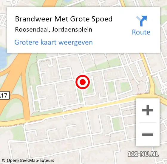 Locatie op kaart van de 112 melding: Brandweer Met Grote Spoed Naar Roosendaal, Jordaensplein op 27 september 2022 14:29