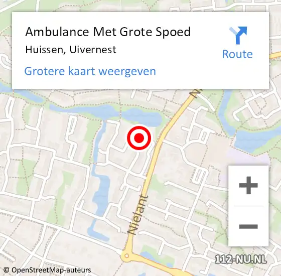 Locatie op kaart van de 112 melding: Ambulance Met Grote Spoed Naar Huissen, Uivernest op 27 september 2022 14:44