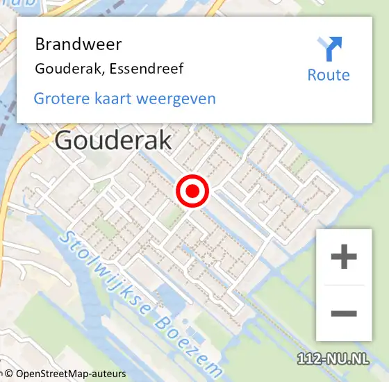 Locatie op kaart van de 112 melding: Brandweer Gouderak, Essendreef op 27 september 2022 14:46