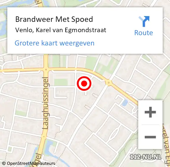 Locatie op kaart van de 112 melding: Brandweer Met Spoed Naar Venlo, Karel van Egmondstraat op 27 september 2022 15:18