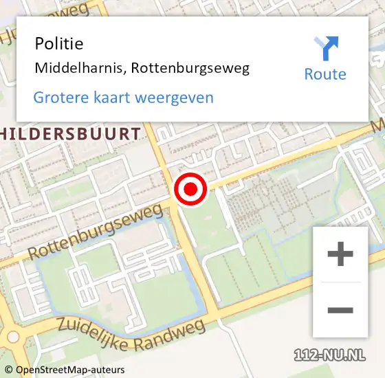 Locatie op kaart van de 112 melding: Politie Middelharnis, Rottenburgseweg op 27 september 2022 15:46