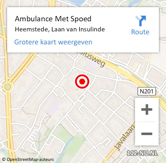 Locatie op kaart van de 112 melding: Ambulance Met Spoed Naar Heemstede, Laan van Insulinde op 27 september 2022 16:00