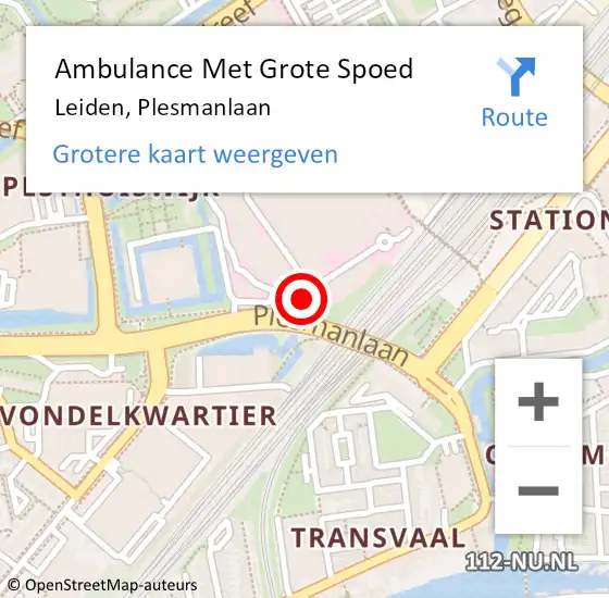 Locatie op kaart van de 112 melding: Ambulance Met Grote Spoed Naar Leiden, Plesmanlaan op 27 september 2022 16:11