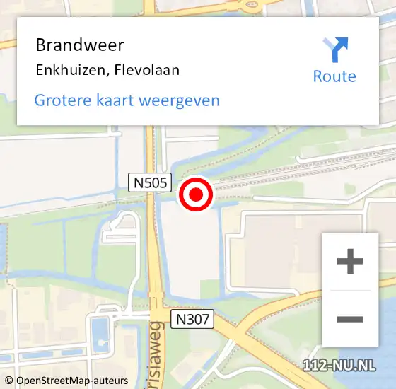 Locatie op kaart van de 112 melding: Brandweer Enkhuizen, Flevolaan op 27 september 2022 16:21