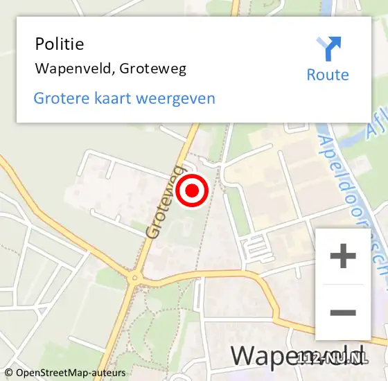 Locatie op kaart van de 112 melding: Politie Wapenveld, Groteweg op 27 september 2022 16:41