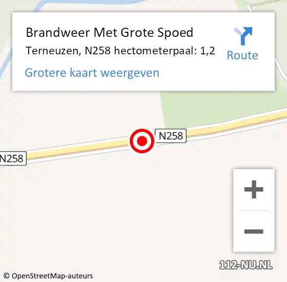 Locatie op kaart van de 112 melding: Brandweer Met Grote Spoed Naar Terneuzen, N258 hectometerpaal: 1,2 op 27 september 2022 17:04