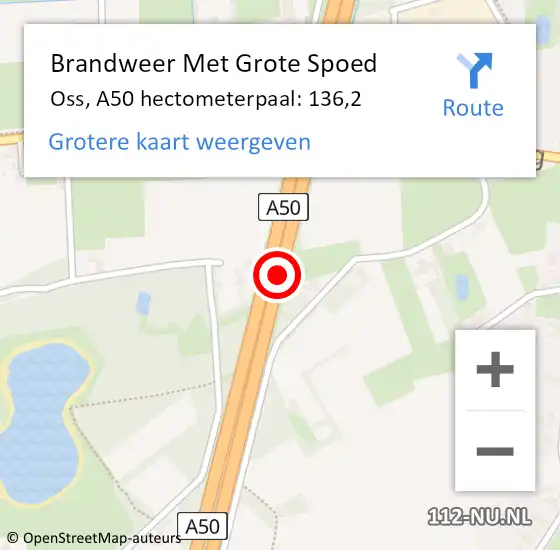 Locatie op kaart van de 112 melding: Brandweer Met Grote Spoed Naar Oss, A50 hectometerpaal: 136,2 op 27 september 2022 17:11