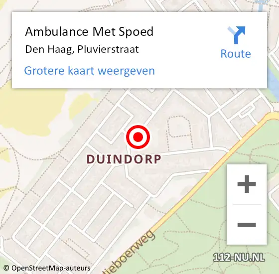 Locatie op kaart van de 112 melding: Ambulance Met Spoed Naar Den Haag, Pluvierstraat op 27 september 2022 17:14