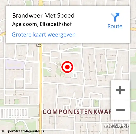 Locatie op kaart van de 112 melding: Brandweer Met Spoed Naar Apeldoorn, Elizabethshof op 27 september 2022 17:21