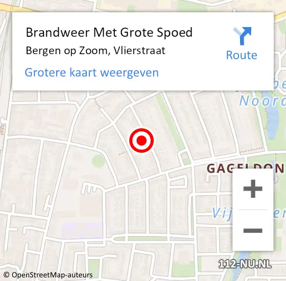 Locatie op kaart van de 112 melding: Brandweer Met Grote Spoed Naar Bergen op Zoom, Vlierstraat op 27 september 2022 17:24