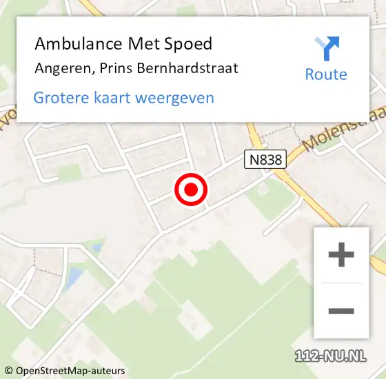 Locatie op kaart van de 112 melding: Ambulance Met Spoed Naar Angeren, Prins Bernhardstraat op 27 september 2022 17:38