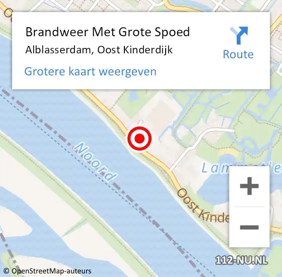 Locatie op kaart van de 112 melding: Brandweer Met Grote Spoed Naar Alblasserdam, Oost Kinderdijk op 27 september 2022 18:22