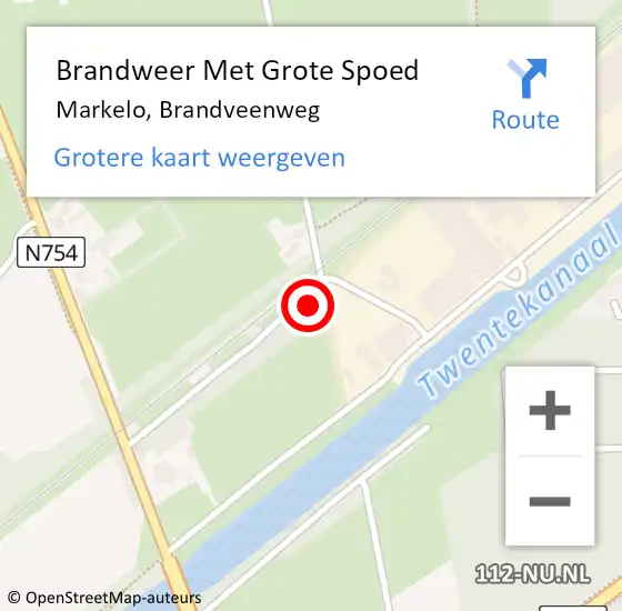 Locatie op kaart van de 112 melding: Brandweer Met Grote Spoed Naar Markelo, Brandveenweg op 27 september 2022 18:29