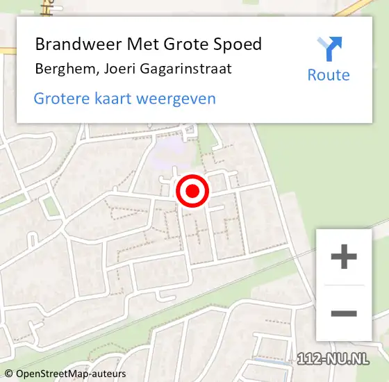 Locatie op kaart van de 112 melding: Brandweer Met Grote Spoed Naar Berghem, Joeri Gagarinstraat op 27 september 2022 19:02