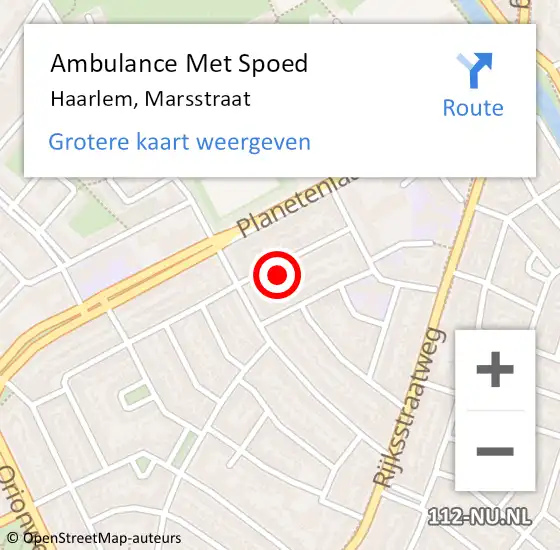 Locatie op kaart van de 112 melding: Ambulance Met Spoed Naar Haarlem, Marsstraat op 27 september 2022 19:05