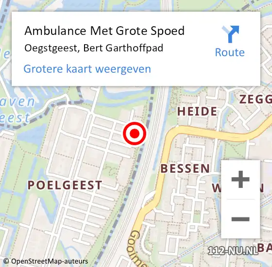 Locatie op kaart van de 112 melding: Ambulance Met Grote Spoed Naar Oegstgeest, Bert Garthoffpad op 27 september 2022 19:25