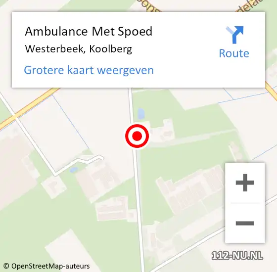 Locatie op kaart van de 112 melding: Ambulance Met Spoed Naar Westerbeek, Koolberg op 30 juli 2014 16:27