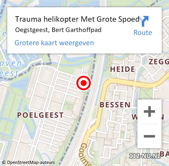 Locatie op kaart van de 112 melding: Trauma helikopter Met Grote Spoed Naar Oegstgeest, Bert Garthoffpad op 27 september 2022 19:27