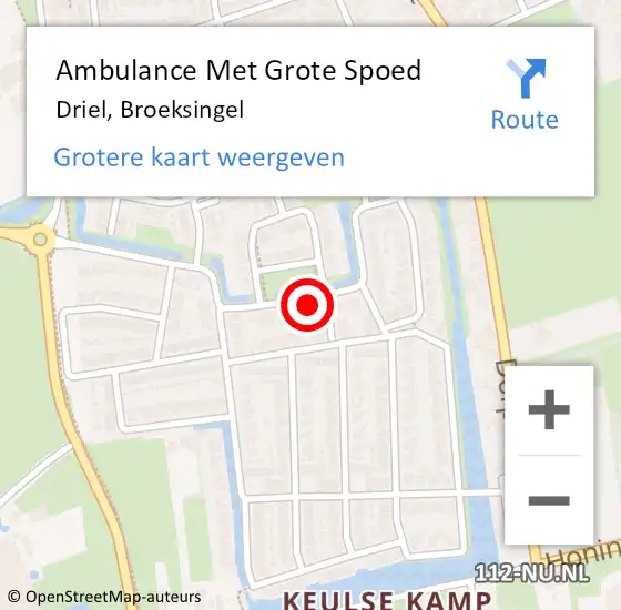 Locatie op kaart van de 112 melding: Ambulance Met Grote Spoed Naar Driel, Broeksingel op 27 september 2022 20:02