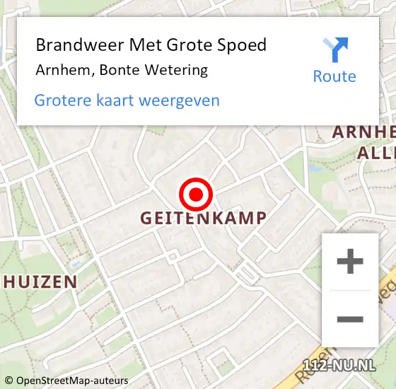 Locatie op kaart van de 112 melding: Brandweer Met Grote Spoed Naar Arnhem, Bonte Wetering op 27 september 2022 20:14