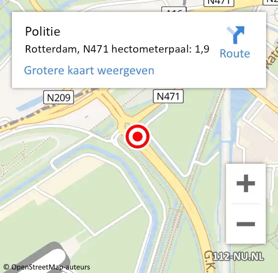 Locatie op kaart van de 112 melding: Politie Rotterdam, N471 hectometerpaal: 1,9 op 27 september 2022 20:31