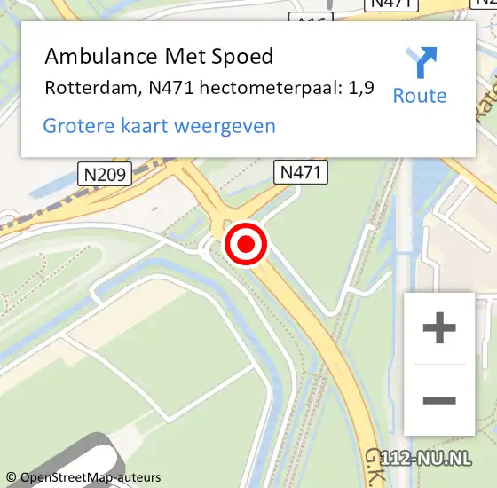 Locatie op kaart van de 112 melding: Ambulance Met Spoed Naar Rotterdam, N471 hectometerpaal: 1,9 op 27 september 2022 20:35