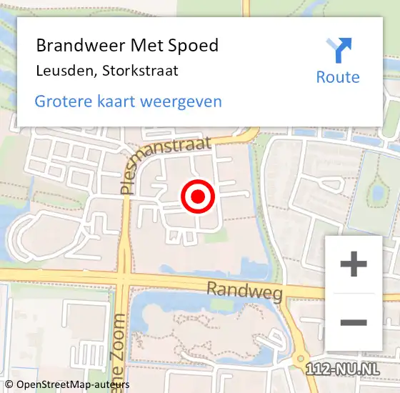 Locatie op kaart van de 112 melding: Brandweer Met Spoed Naar Leusden, Storkstraat op 27 september 2022 21:05