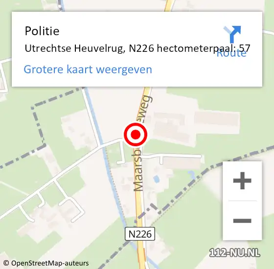 Locatie op kaart van de 112 melding: Politie Utrechtse Heuvelrug, N226 hectometerpaal: 57 op 27 september 2022 21:06