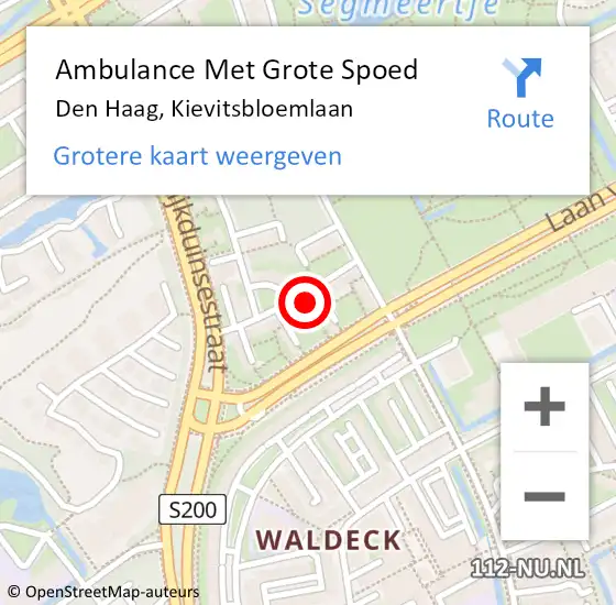 Locatie op kaart van de 112 melding: Ambulance Met Grote Spoed Naar Den Haag, Kievitsbloemlaan op 27 september 2022 21:37