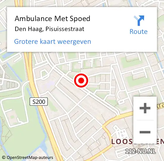 Locatie op kaart van de 112 melding: Ambulance Met Spoed Naar Den Haag, Pisuissestraat op 27 september 2022 21:38