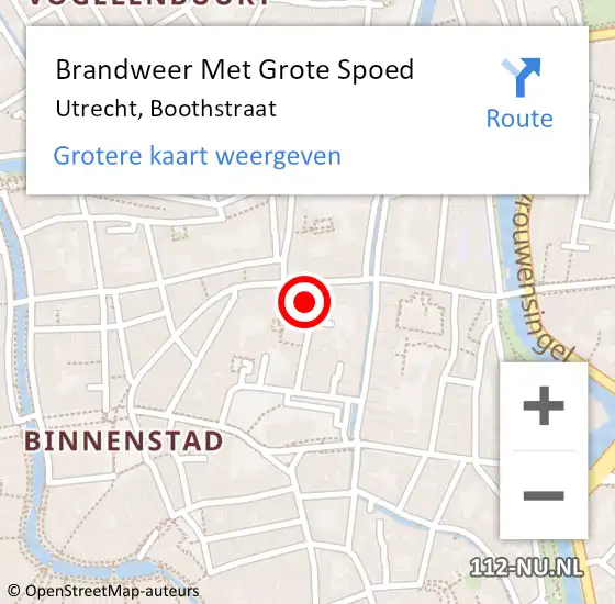 Locatie op kaart van de 112 melding: Brandweer Met Grote Spoed Naar Utrecht, Boothstraat op 27 september 2022 21:54