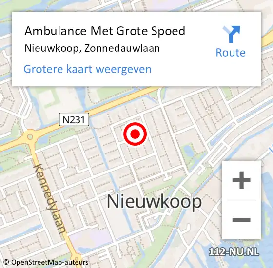 Locatie op kaart van de 112 melding: Ambulance Met Grote Spoed Naar Nieuwkoop, Zonnedauwlaan op 27 september 2022 22:00