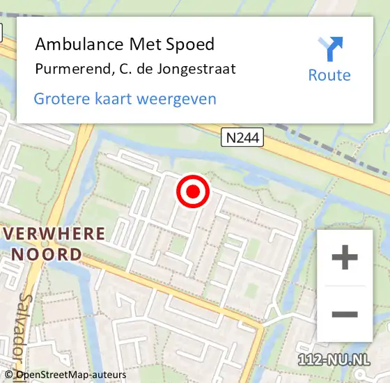 Locatie op kaart van de 112 melding: Ambulance Met Spoed Naar Purmerend, C. de Jongestraat op 27 september 2022 22:07