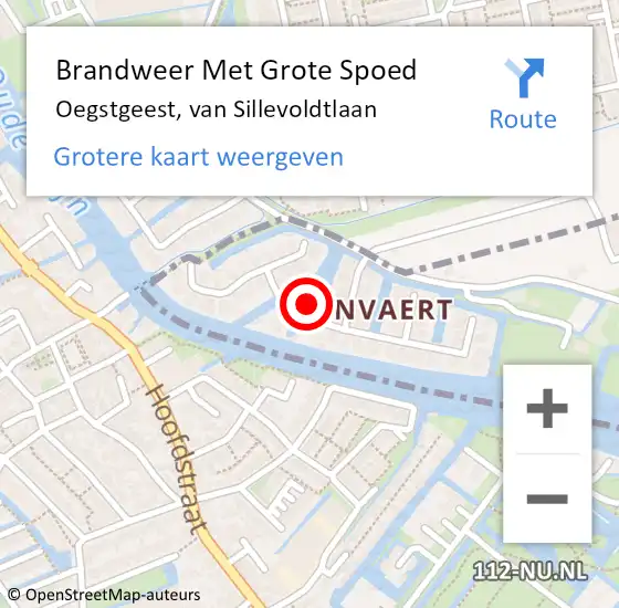 Locatie op kaart van de 112 melding: Brandweer Met Grote Spoed Naar Oegstgeest, van Sillevoldtlaan op 27 september 2022 22:07