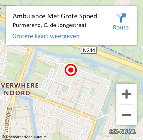 Locatie op kaart van de 112 melding: Ambulance Met Grote Spoed Naar Purmerend, C. de Jongestraat op 27 september 2022 22:15