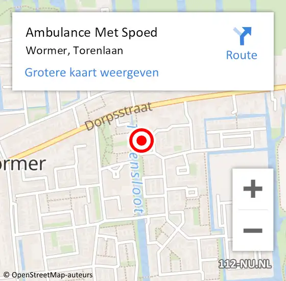 Locatie op kaart van de 112 melding: Ambulance Met Spoed Naar Wormer, Torenlaan op 27 september 2022 22:20