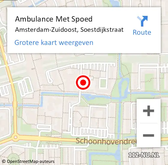 Locatie op kaart van de 112 melding: Ambulance Met Spoed Naar Amsterdam-Zuidoost, Soestdijkstraat op 27 september 2022 22:25