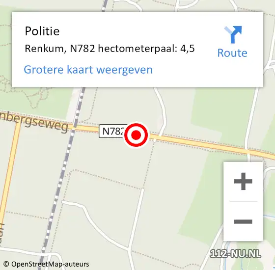 Locatie op kaart van de 112 melding: Politie Renkum, N782 hectometerpaal: 4,5 op 27 september 2022 22:37