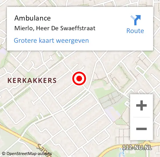 Locatie op kaart van de 112 melding: Ambulance Mierlo, Heer De Swaeffstraat op 30 juli 2014 16:51