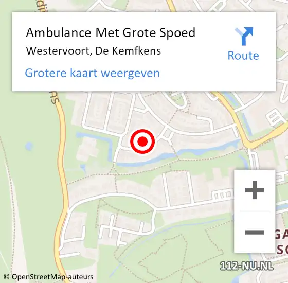 Locatie op kaart van de 112 melding: Ambulance Met Grote Spoed Naar Westervoort, De Kemfkens op 28 september 2022 01:43