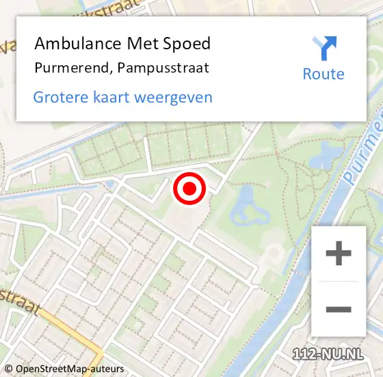 Locatie op kaart van de 112 melding: Ambulance Met Spoed Naar Purmerend, Pampusstraat op 28 september 2022 03:14