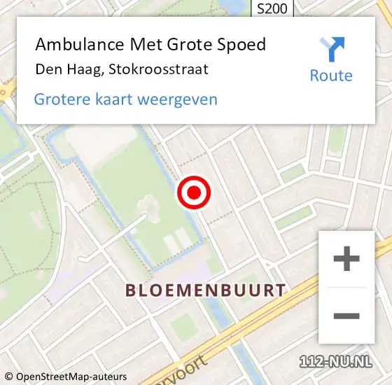 Locatie op kaart van de 112 melding: Ambulance Met Grote Spoed Naar Den Haag, Stokroosstraat op 28 september 2022 03:50