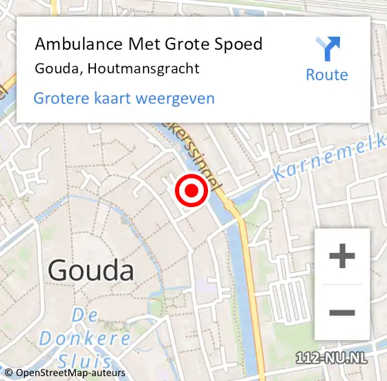 Locatie op kaart van de 112 melding: Ambulance Met Grote Spoed Naar Gouda, Houtmansgracht op 28 september 2022 04:26