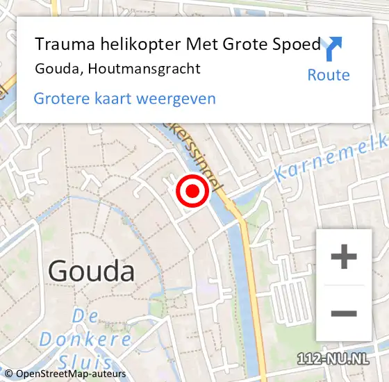 Locatie op kaart van de 112 melding: Trauma helikopter Met Grote Spoed Naar Gouda, Houtmansgracht op 28 september 2022 04:27