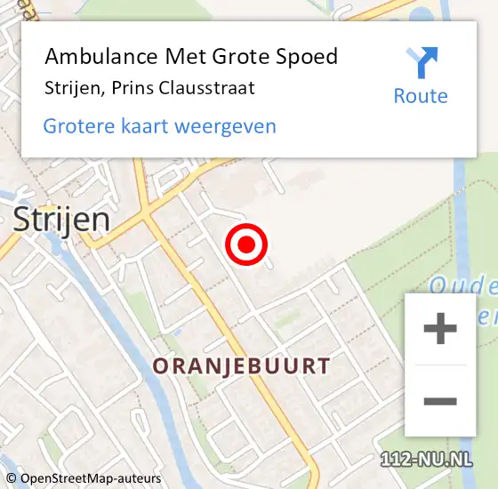 Locatie op kaart van de 112 melding: Ambulance Met Grote Spoed Naar Strijen, Prins Clausstraat op 28 september 2022 04:47