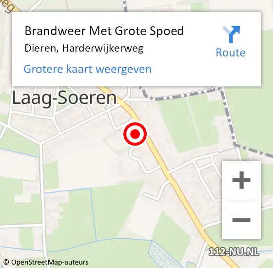 Locatie op kaart van de 112 melding: Brandweer Met Grote Spoed Naar Dieren, Harderwijkerweg op 28 september 2022 05:22