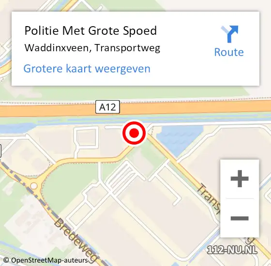 Locatie op kaart van de 112 melding: Politie Met Grote Spoed Naar Waddinxveen, Transportweg op 28 september 2022 06:02